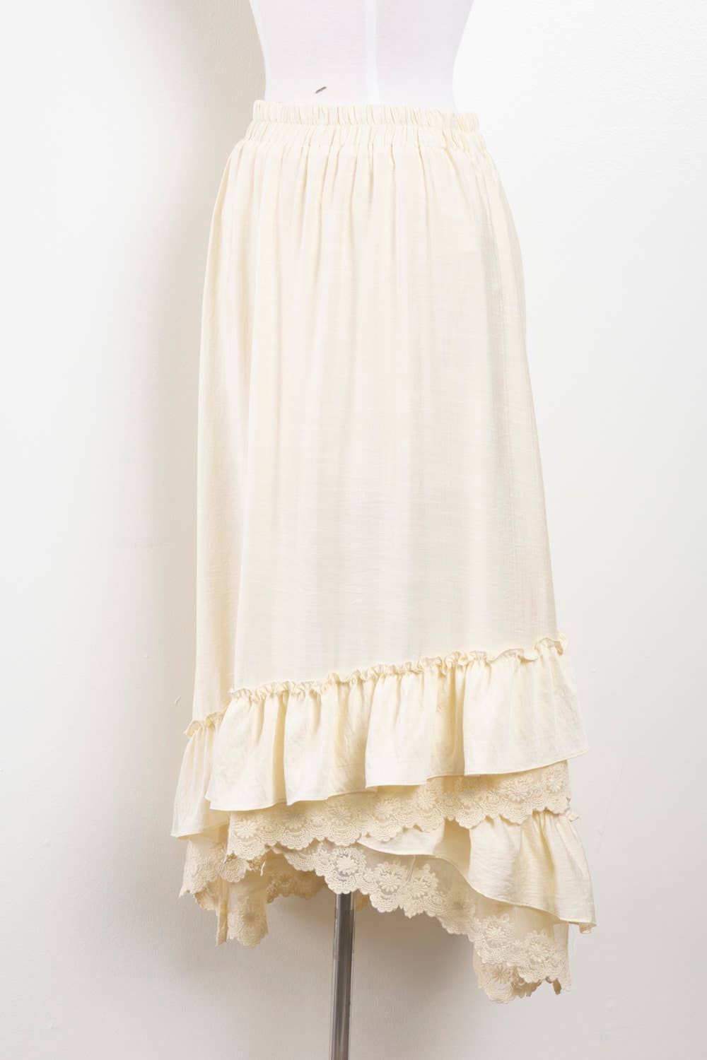Ruffle Hem Lace Trim Midi Dress