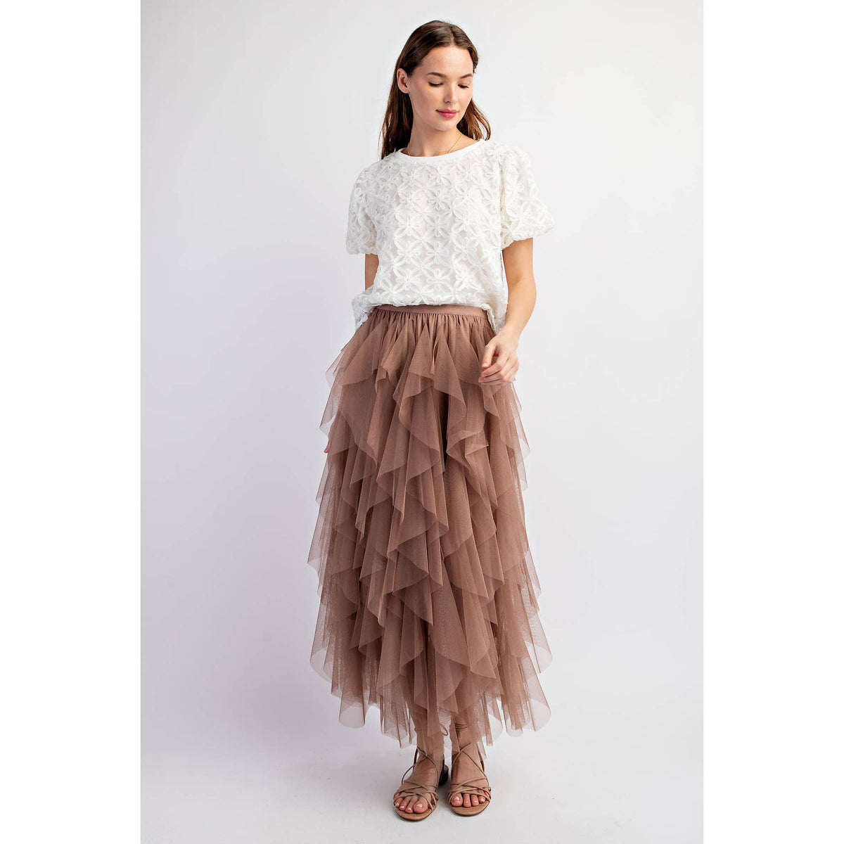Cascading Tulle Mesh Layered Maxi Skirt - Retro Style