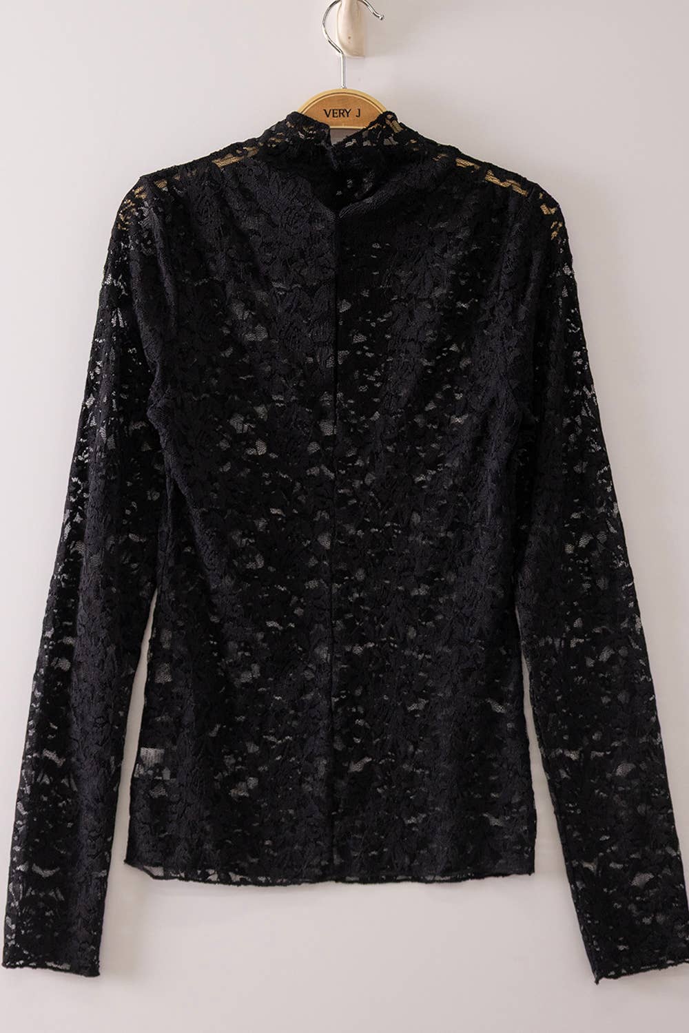 High Neck Fitted Sheer Mesh Lace Knit Top