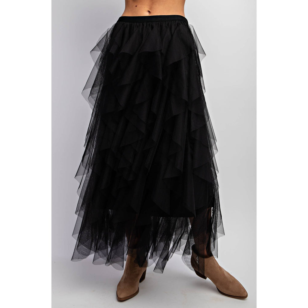 Cascading Tulle Mesh Layered Maxi Skirt - Retro Style