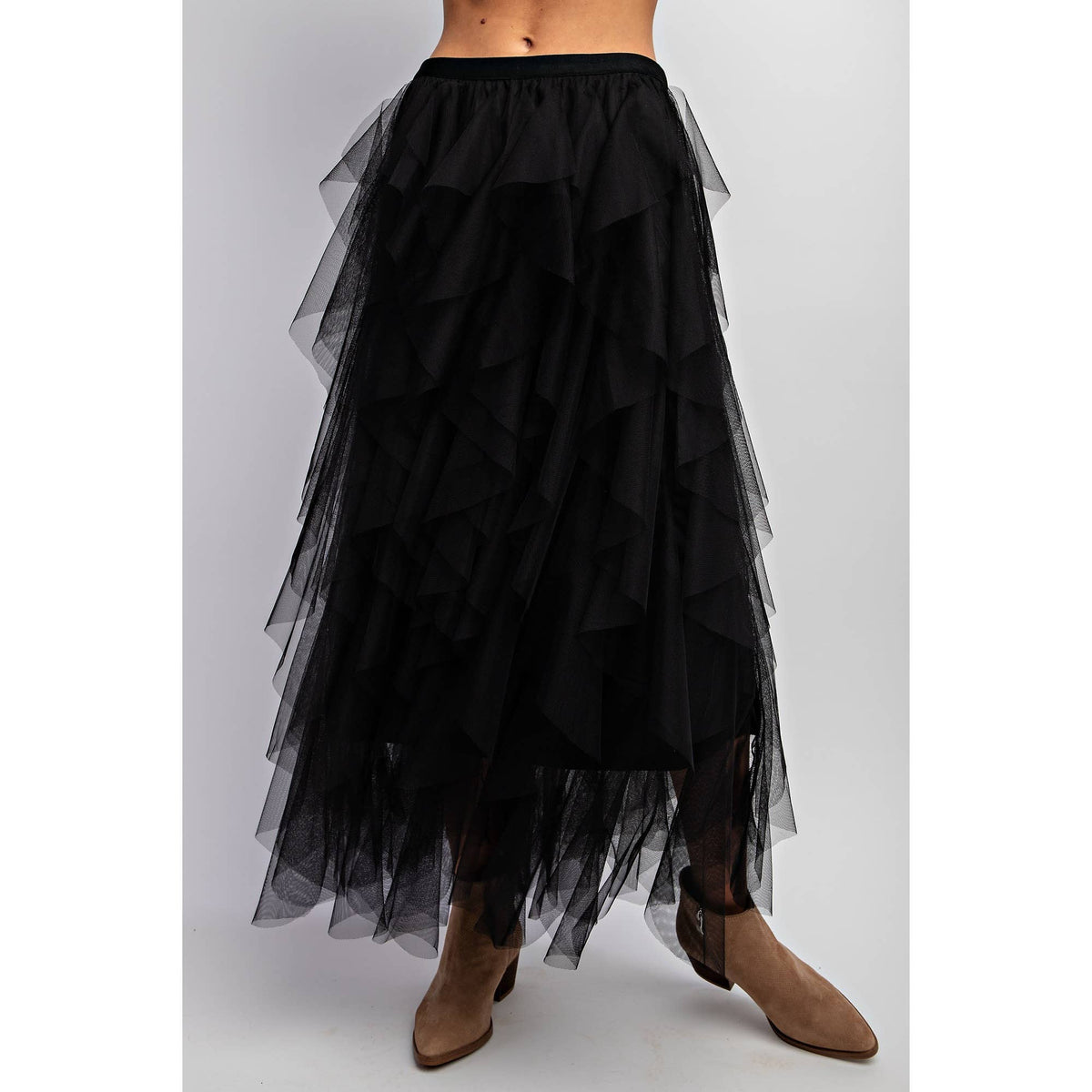 Cascading Tulle Mesh Layered Maxi Skirt - Retro Style
