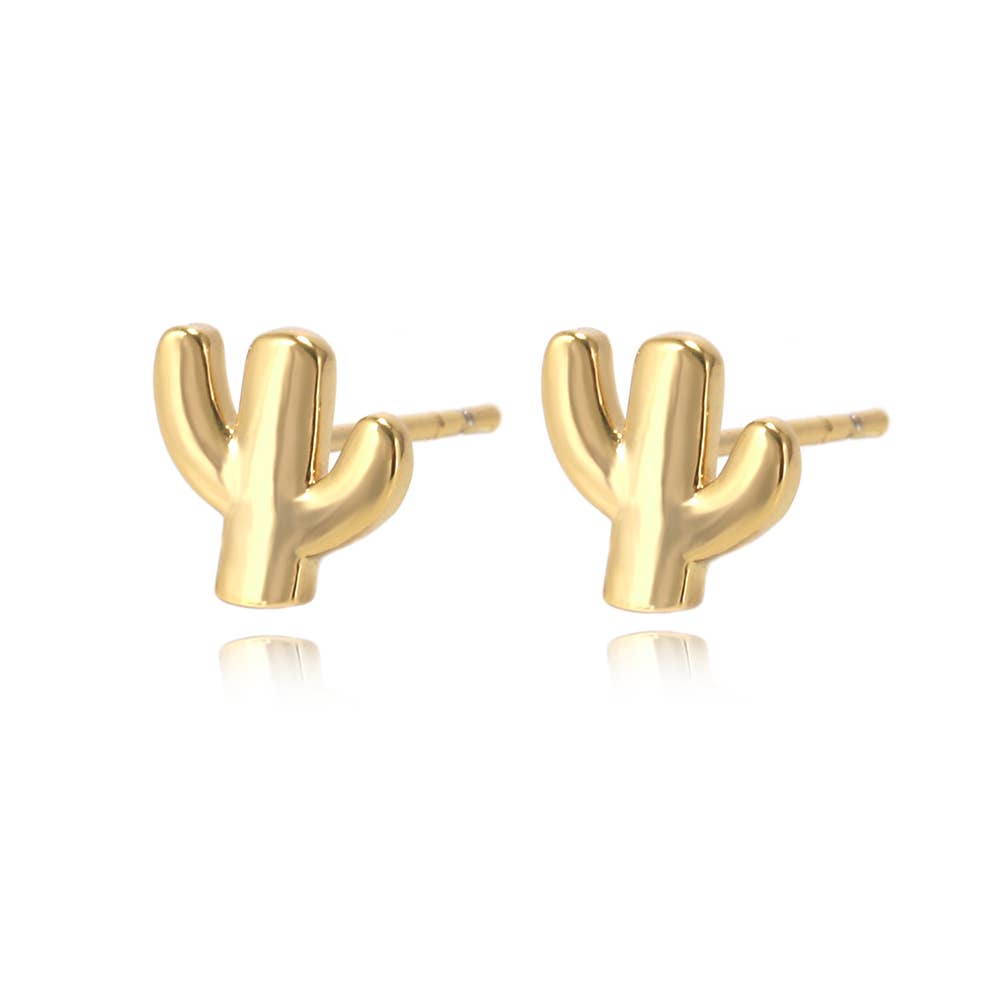 Western Cactus Minimalistic Stud Earrings 18K Gold Plated