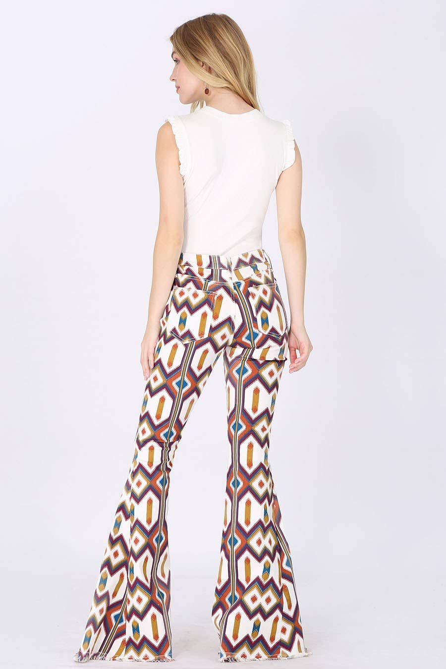 WESTERN AZTEC PRINT BELLBOTTOM FLARE JEANS - W2331PIB WINE