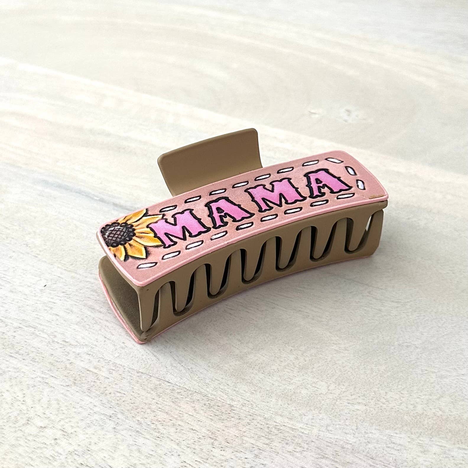 Western Hair Clip Leather Claw "Mama & Sunflower"