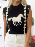 Western Print horse sleeveless knited top