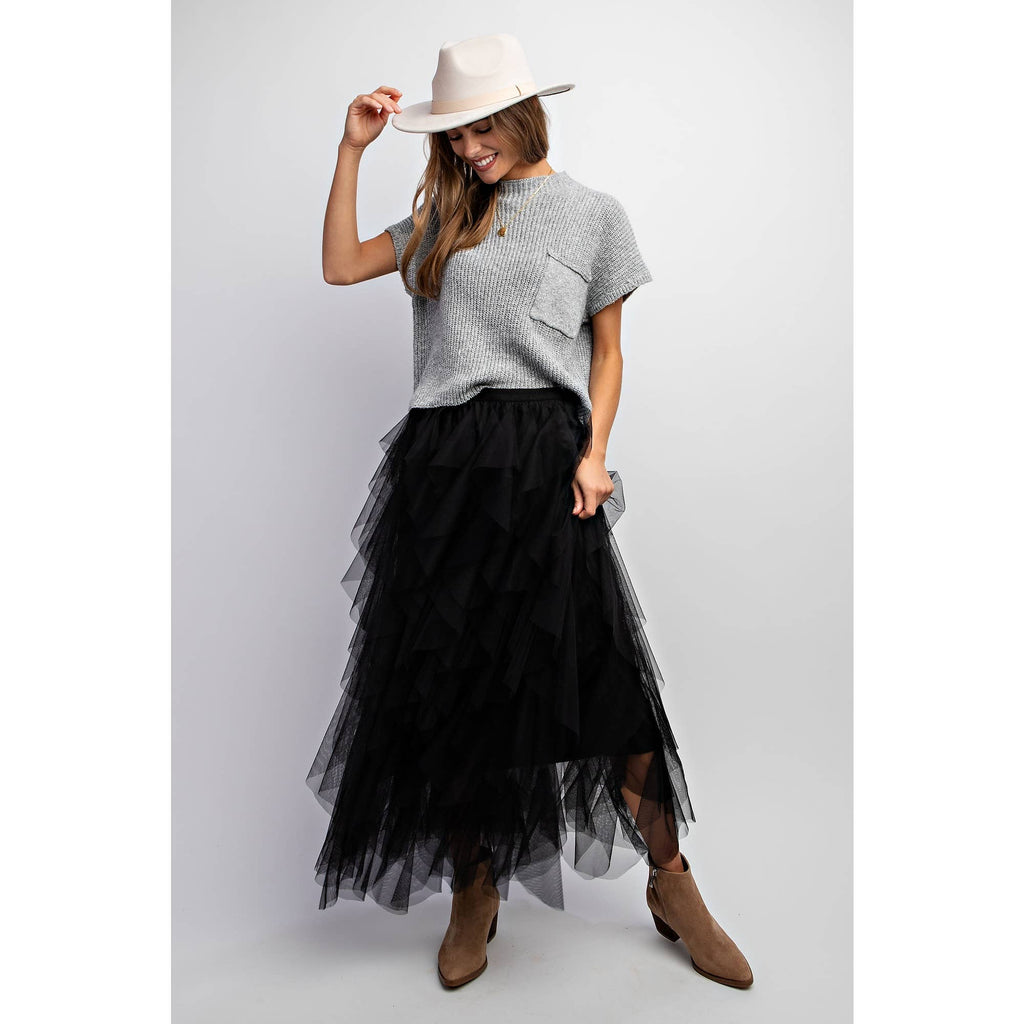 Cascading Tulle Mesh Layered Maxi Skirt - Retro Style
