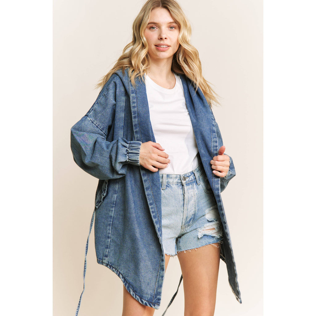 VINTAGE DENIM WASHED HOODED COAT SHACKET