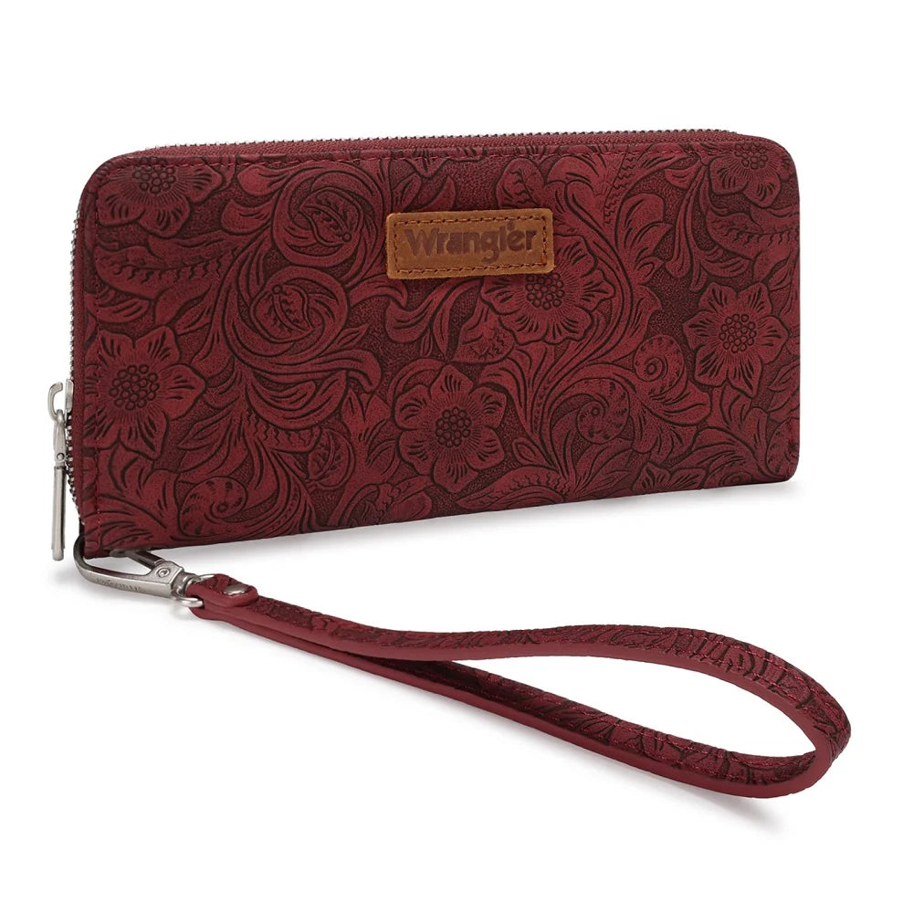 Wrangler Floral Tooled Wristlet RFID Wallet - Red