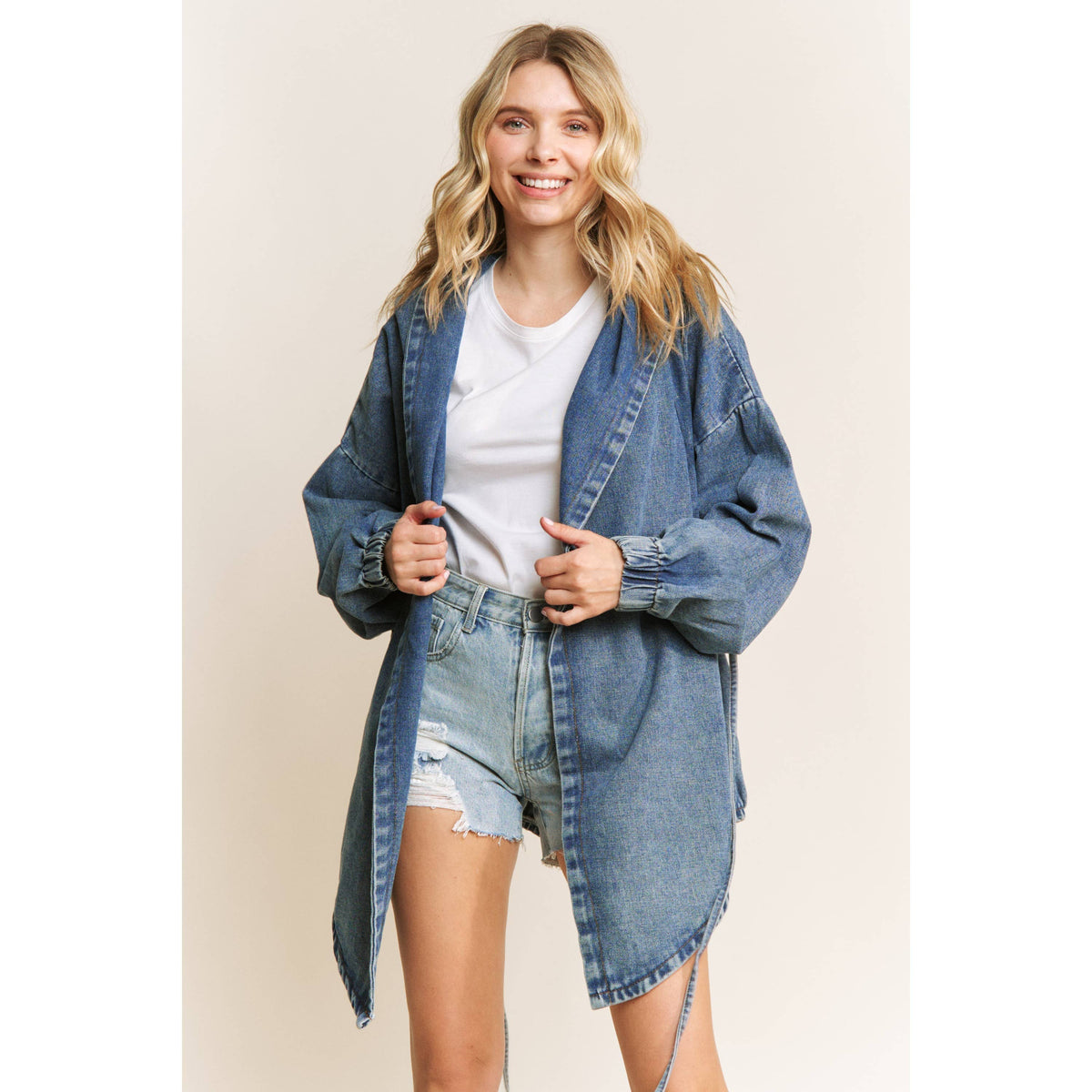 VINTAGE DENIM WASHED HOODED COAT SHACKET