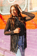 Black Suede Fringe Handmade Stitched Studded Vest