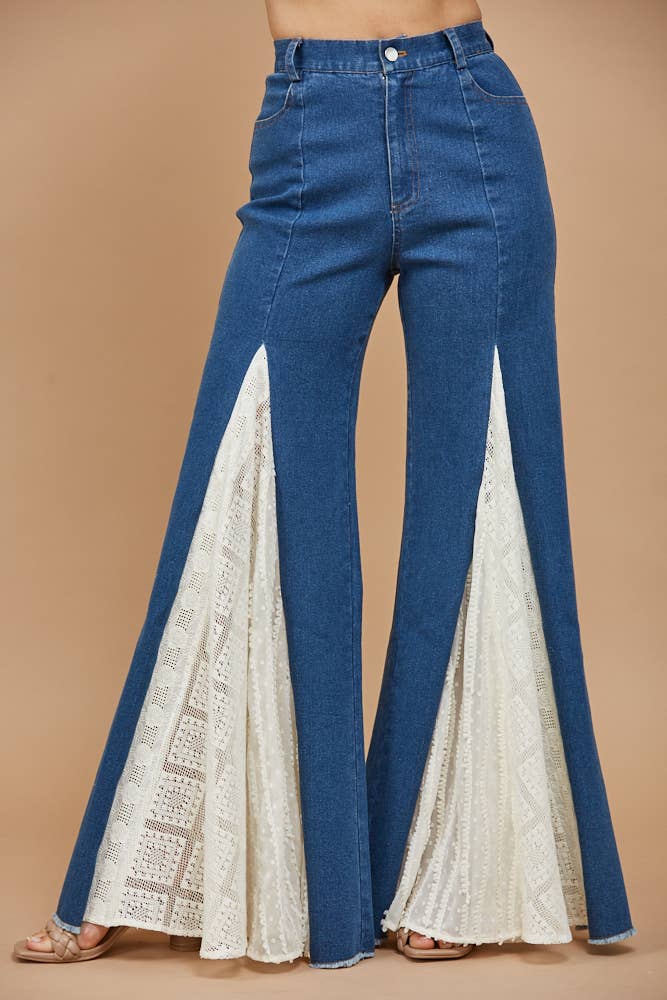 LACE DETAIL WIDE LEG JEANS 2481PIB MID DENIM