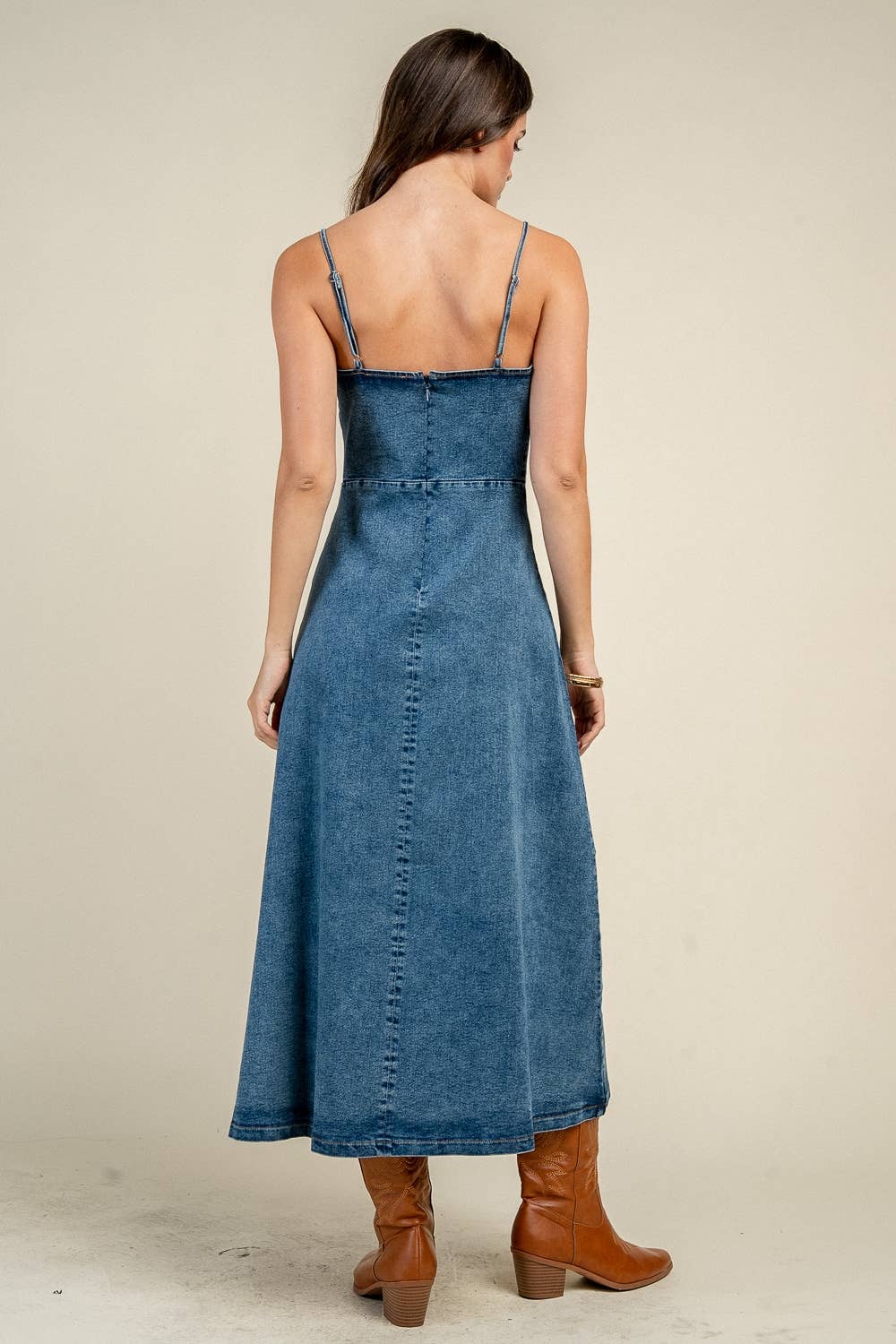 SLEEVELESS DENIM MIDI DRESS