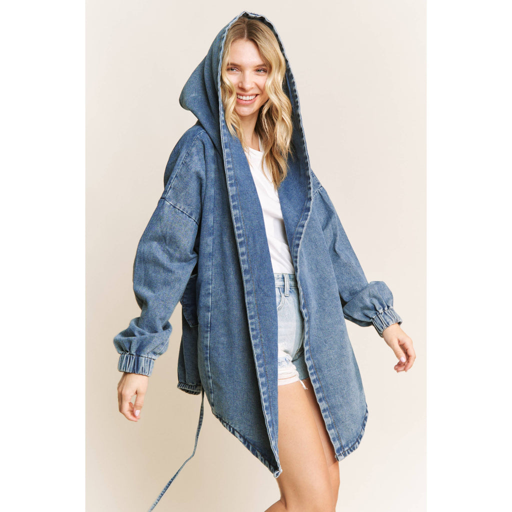 VINTAGE DENIM WASHED HOODED COAT SHACKET