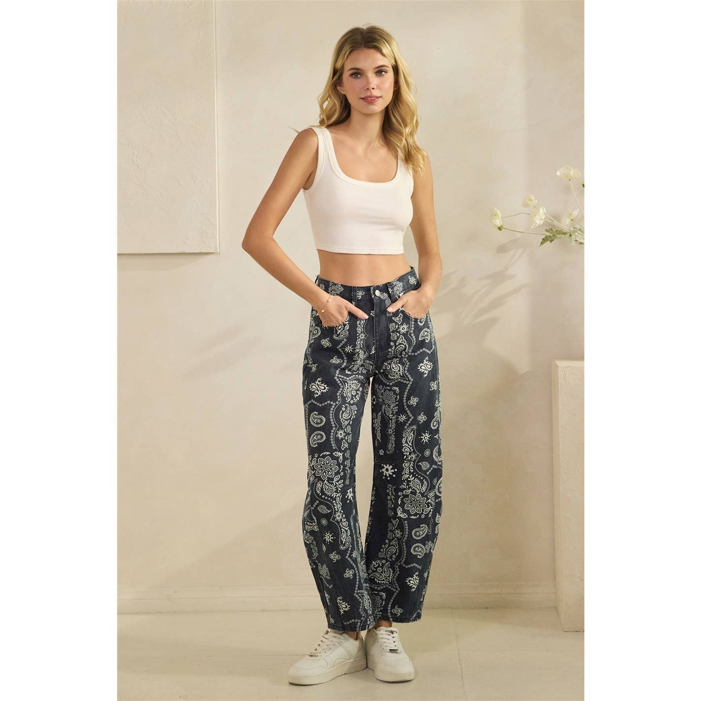 Paisley Printed Denim Pants