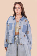 Oversized Teddy Bear Patch Shacket Jacket