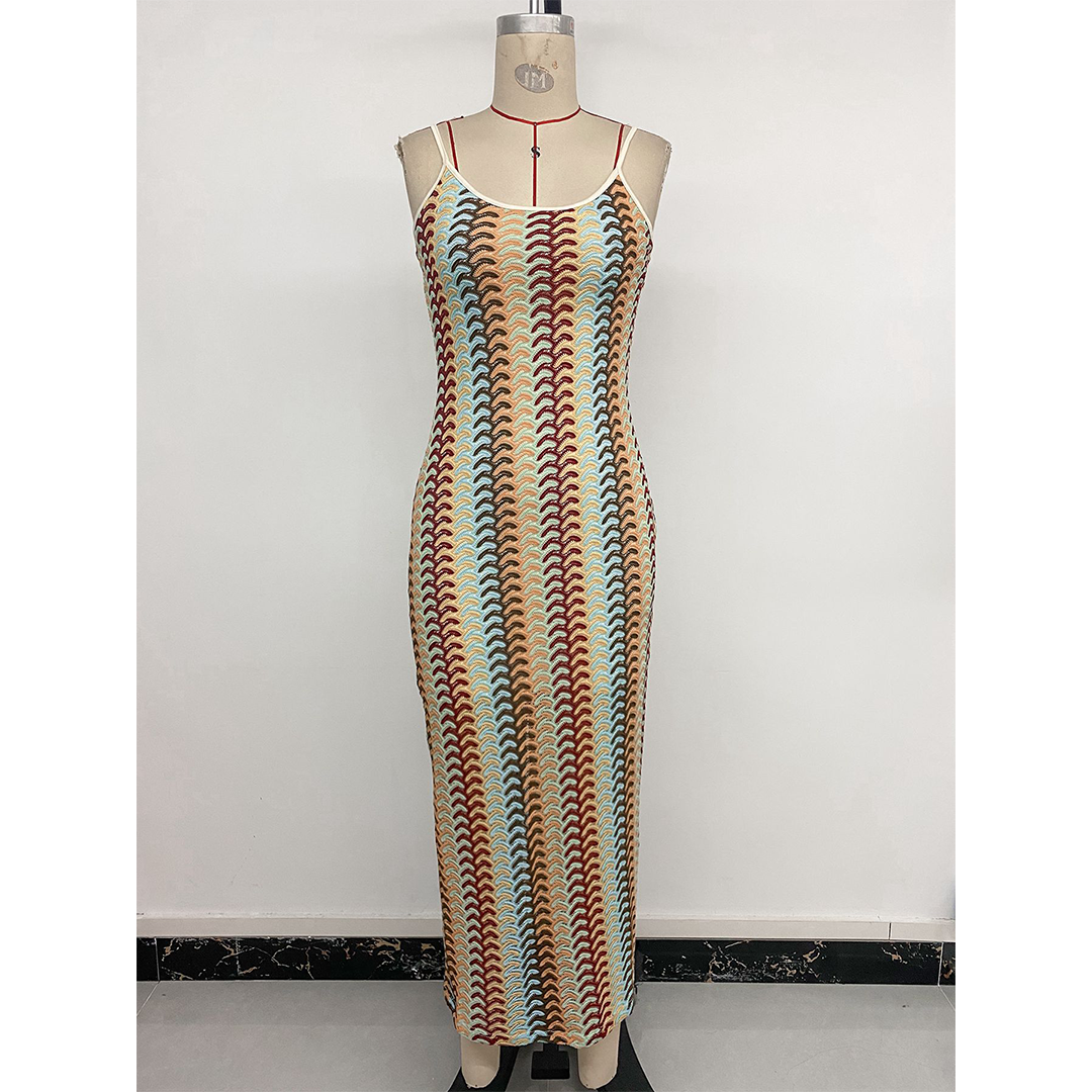 Vintage Resort Bodycon Ethnic Wave Jacquard Dress
