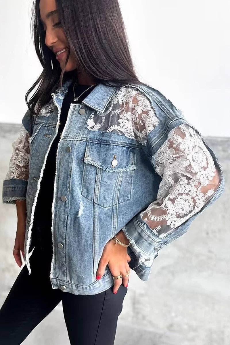 Lace Sleeve Denim Jacket