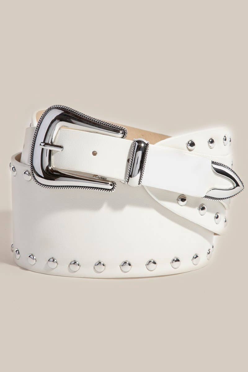 Wide Grommet Studded Vegan Leather Belt