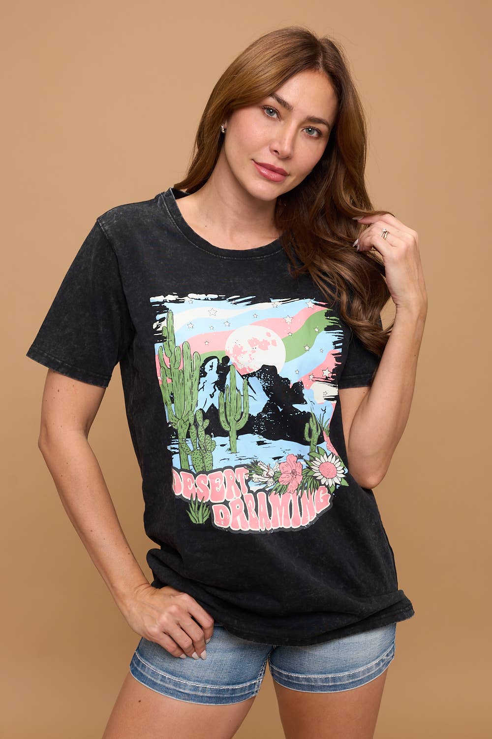 100% Cotton Mineral Washed Vintage Western Tee Shirts RB-04
