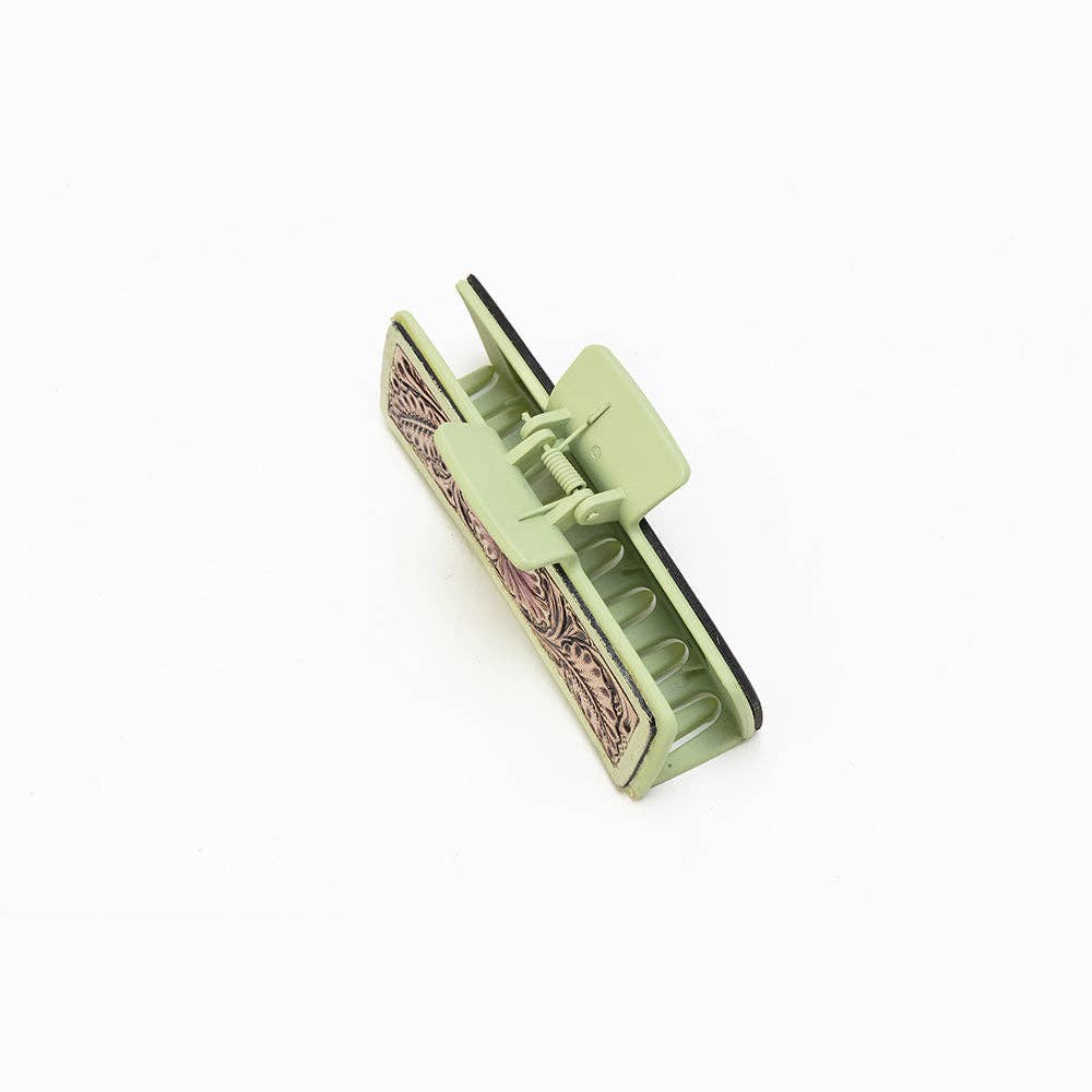 Trail Moss Handtooled Hair Clip in Olive Mocha