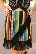 Jacquard Woven Serape Multi Color Fringe Wrap Skirt