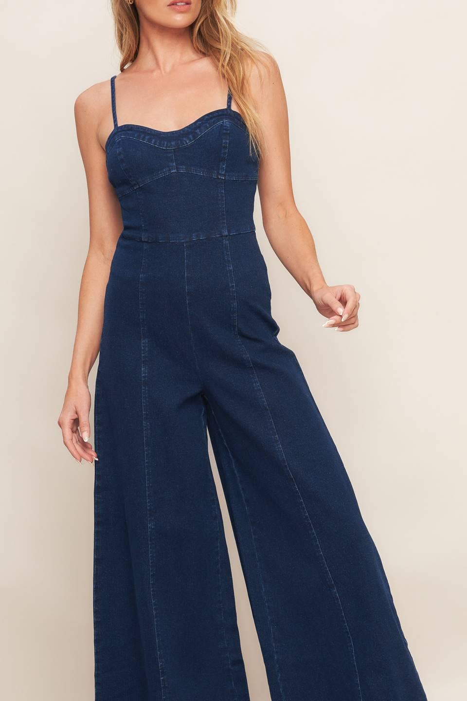 A washed denim jumpsuit