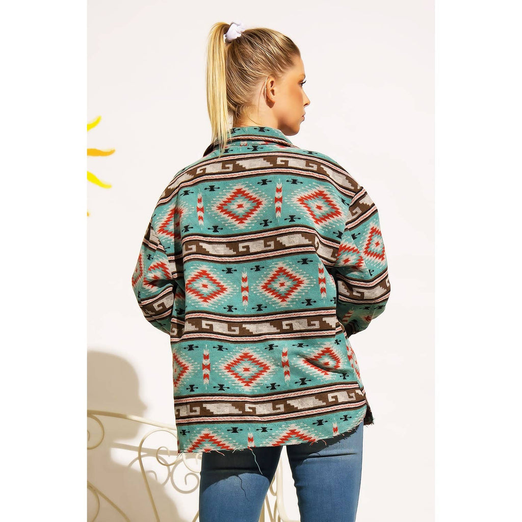 TRIBAL AZTEC PATTERN BUTTON DOWN SHIRT JACKET
