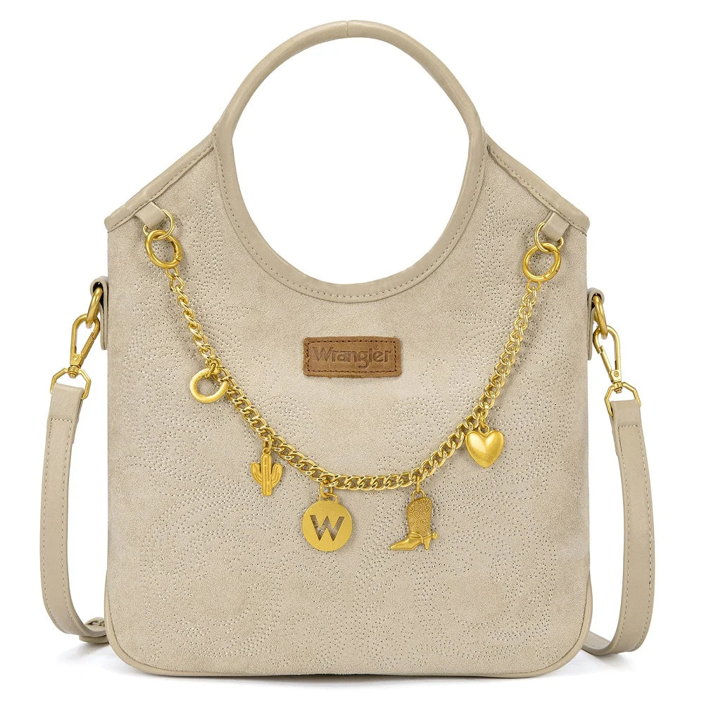 Wrangler Charm Chain Hobo Tote Bag - Tan