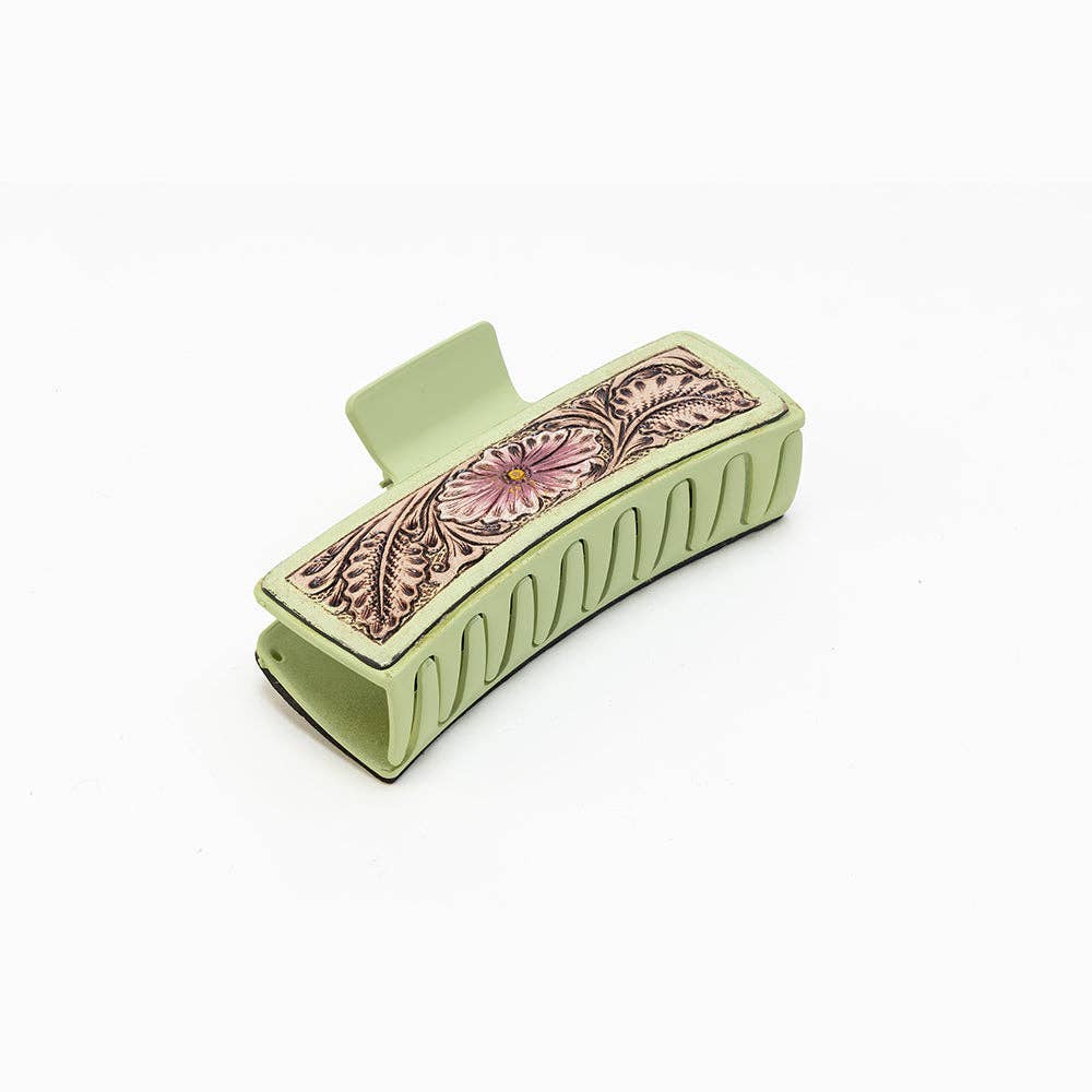 Trail Moss Handtooled Hair Clip in Olive Mocha