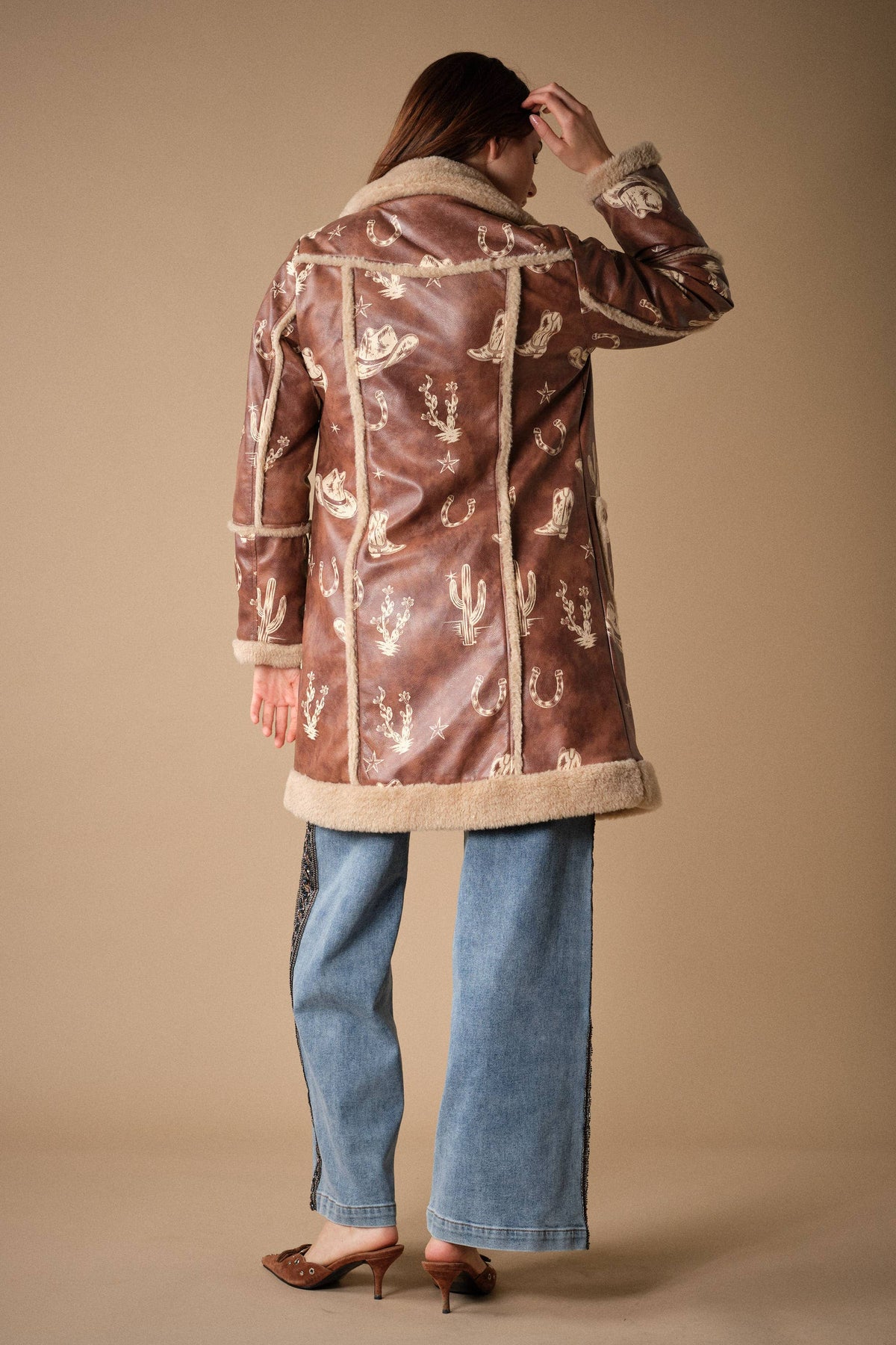 Western Printed Faux Leather Coat