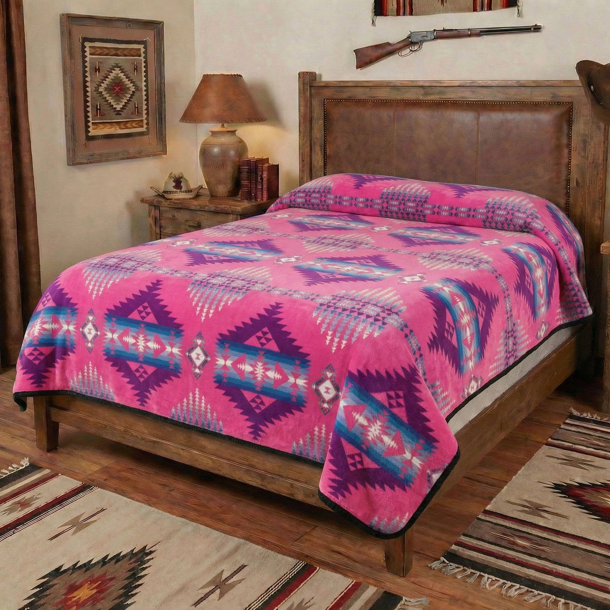 White River – Queen Reversible Flannel Fleece Blanket Pink