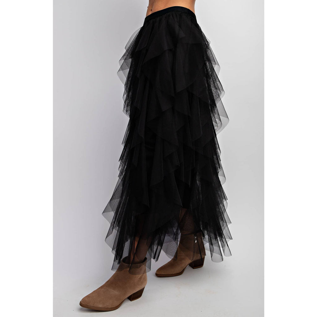 Cascading Tulle Mesh Layered Maxi Skirt - Retro Style