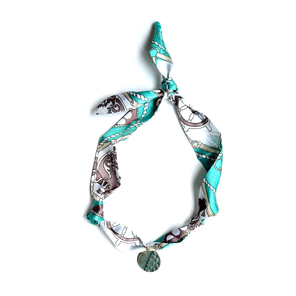 Scarf Necklace Double Sided "Rustic Aqua Pendant"