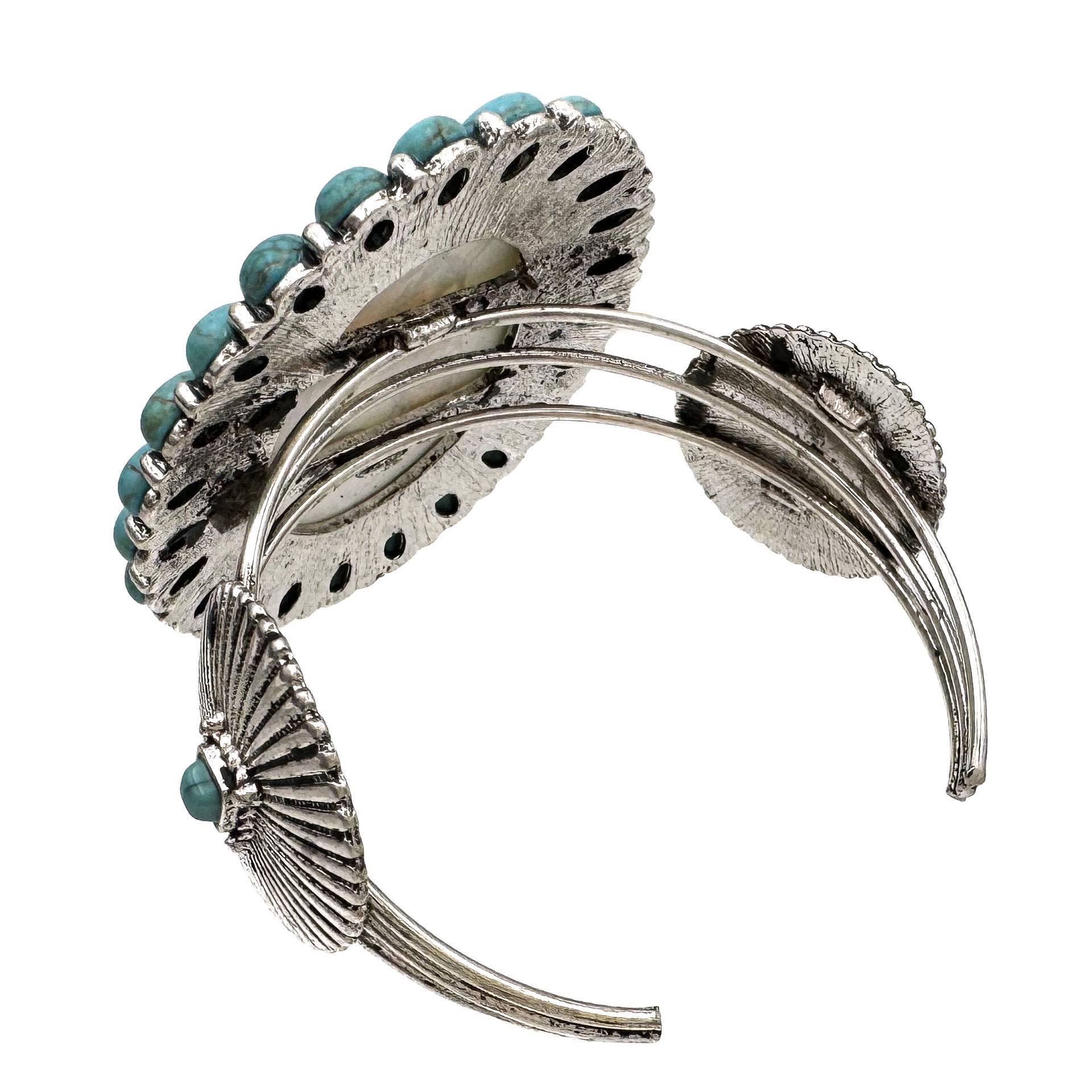 Large Lady with Horse Art Pendant Turquoise Concho Stone Cuff