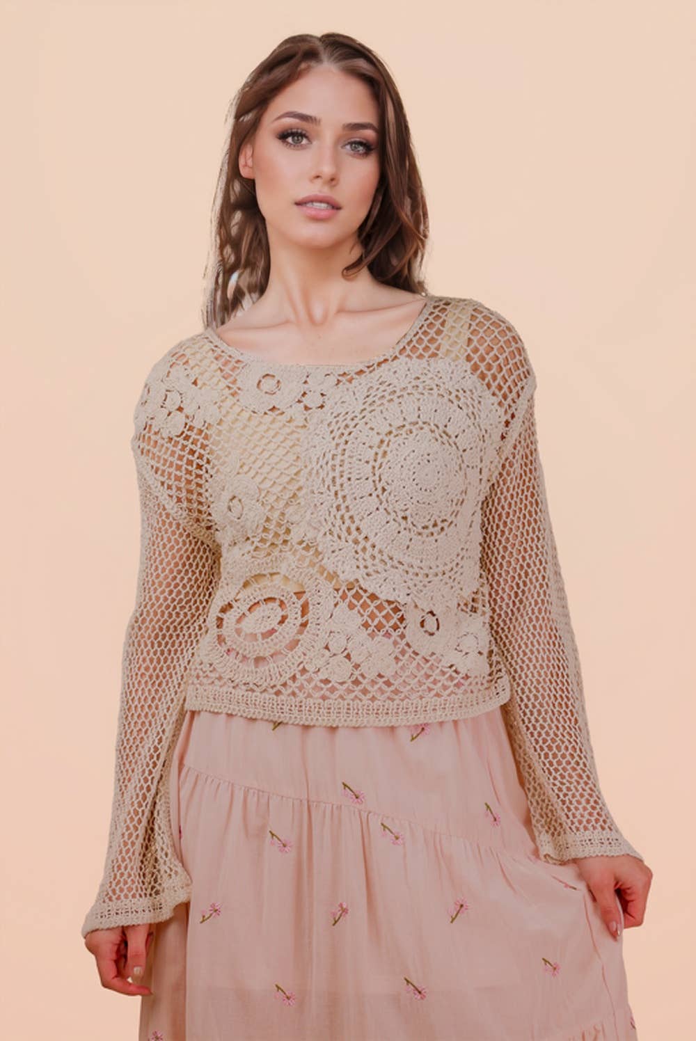 Crochet Long Sleeve Knit Top