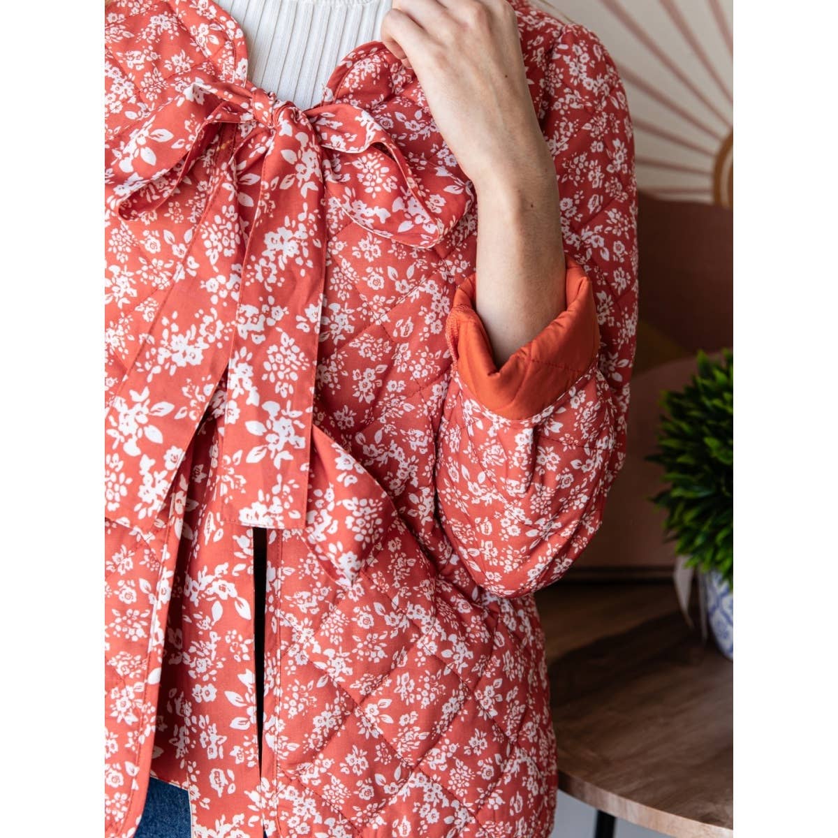 Floral Quilt Front Ribbon Jacket