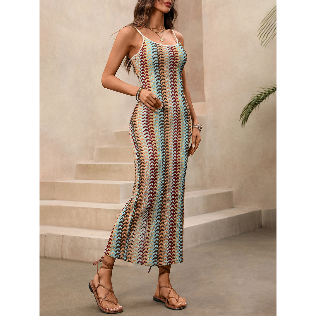 Vintage Resort Bodycon Ethnic Wave Jacquard Dress