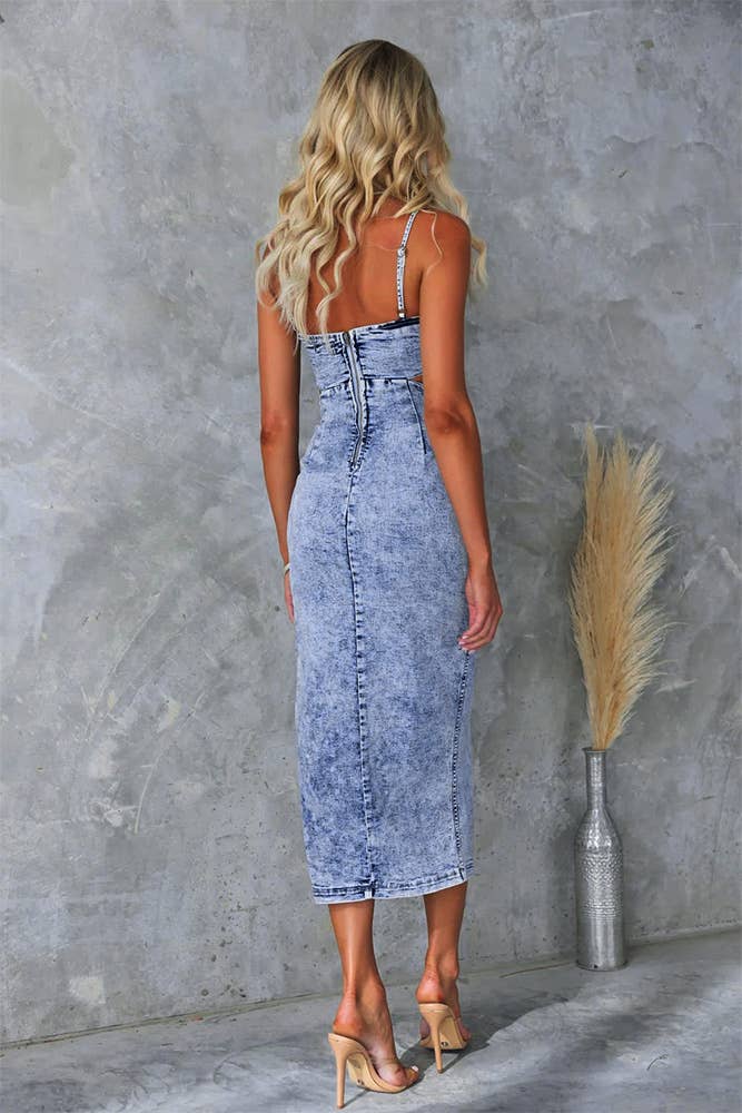 Summer Light Blue Distressed Denim Dress YYNZ018