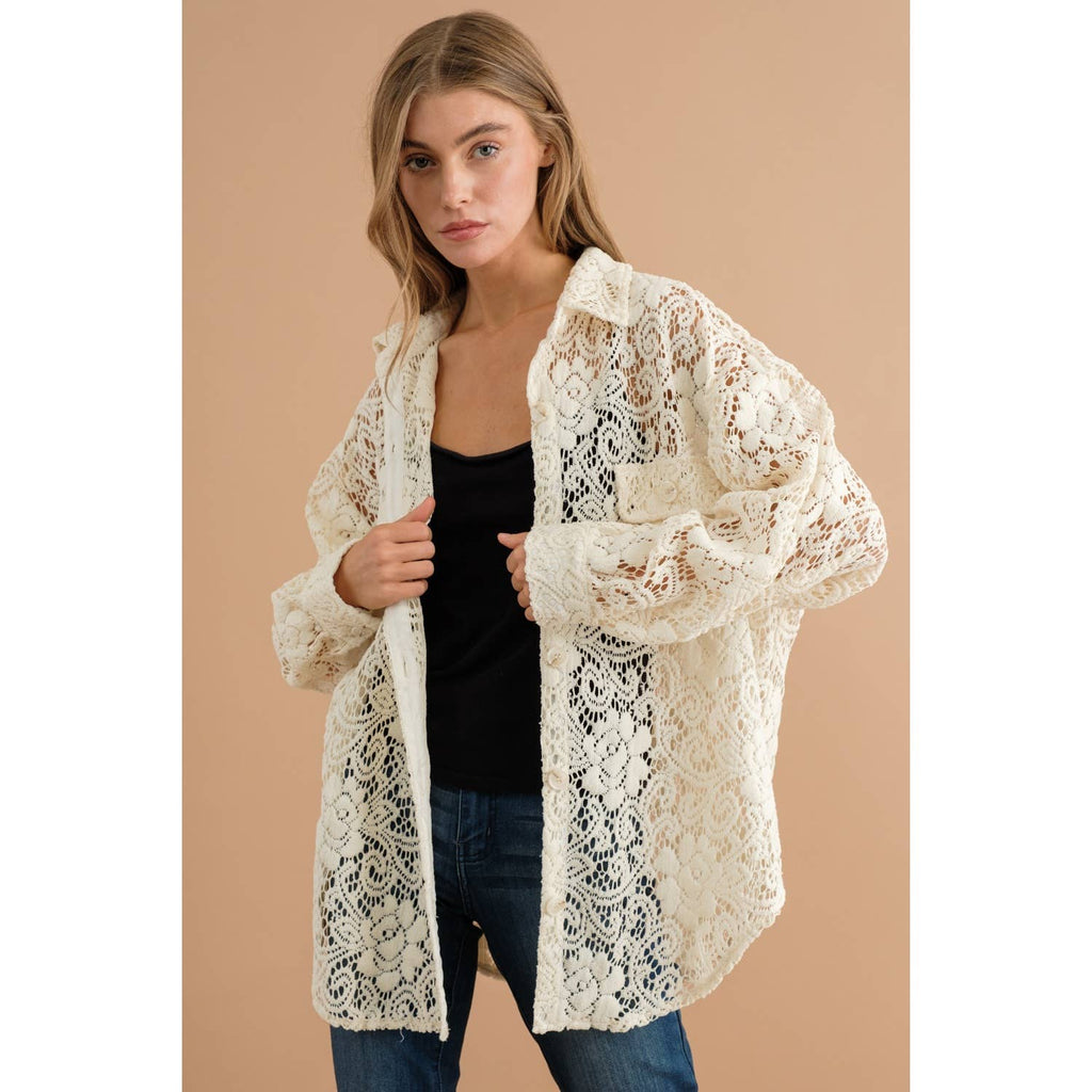 LACE  BUTTON DOWN SHACKET
