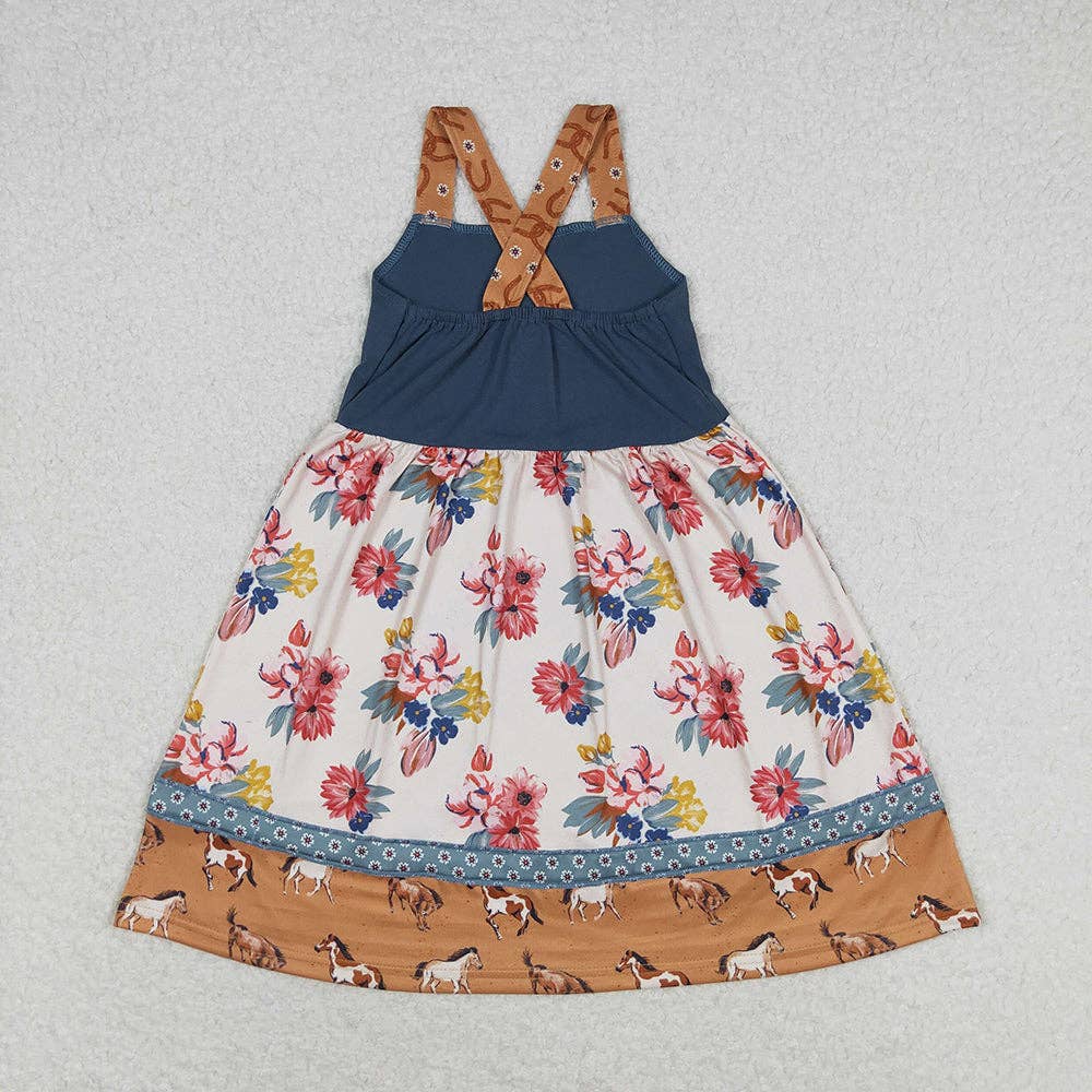 Baby Girls Western Horse Flowers Knee Length Dress
