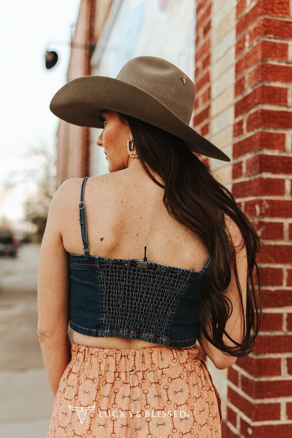 Rustic Embroidered Denim Crop Top