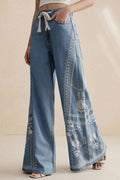 Embroidered Floral Wide Leg Jeans
