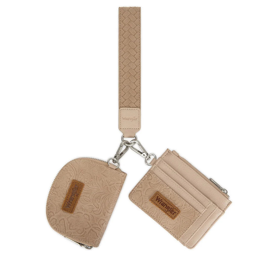 Wrangler Floral Tooled Wallet Set - Tan