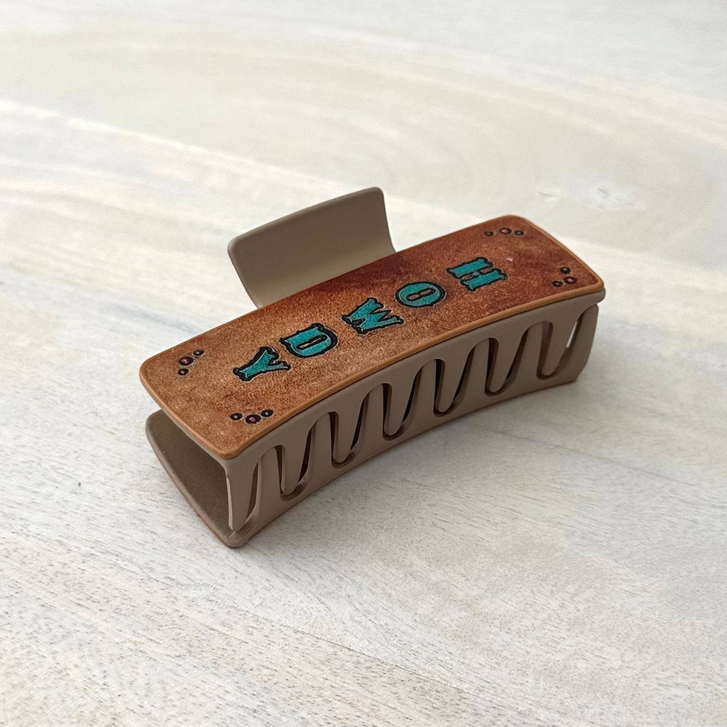 Western Hair Clip Leather Claw Blue "Howdy"