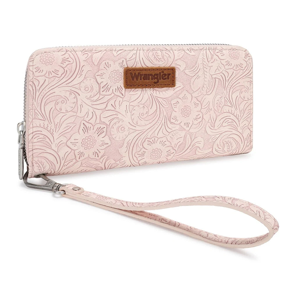 Wrangler Floral Tooled Wristlet RFID Wallet - Pink