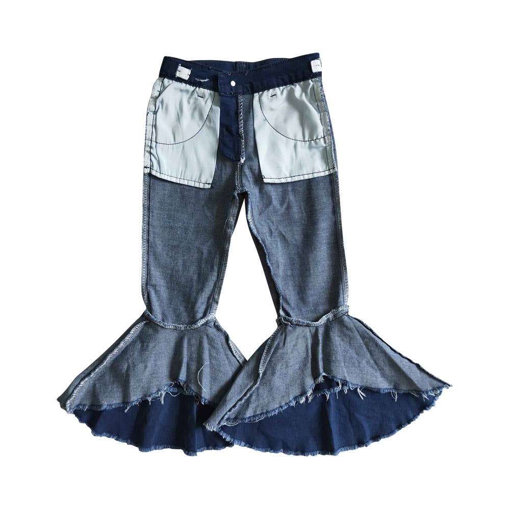 Baby girls navy double ruffle bell pants denim jeans