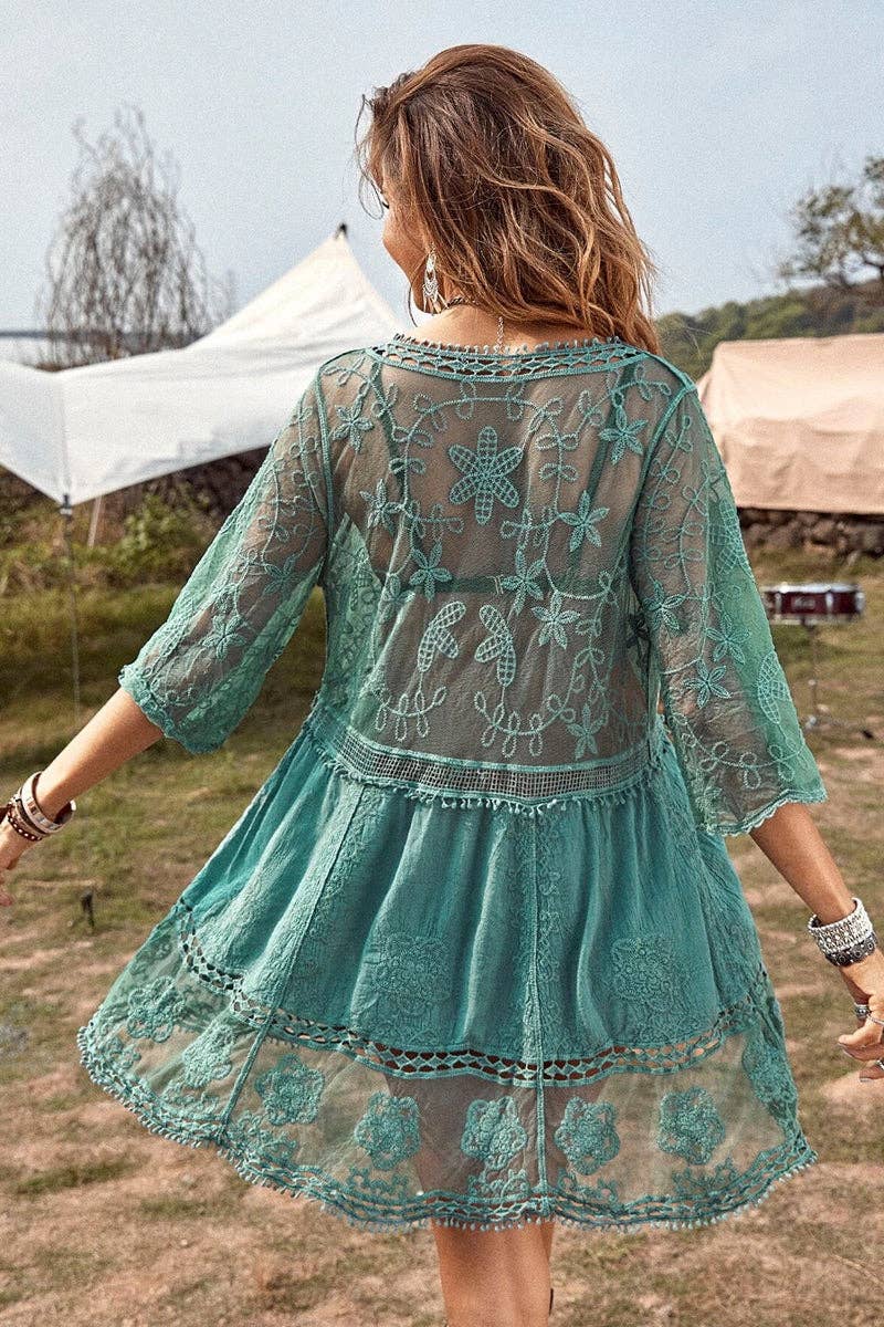 Boho Floral Crochet Cover-Up Dress