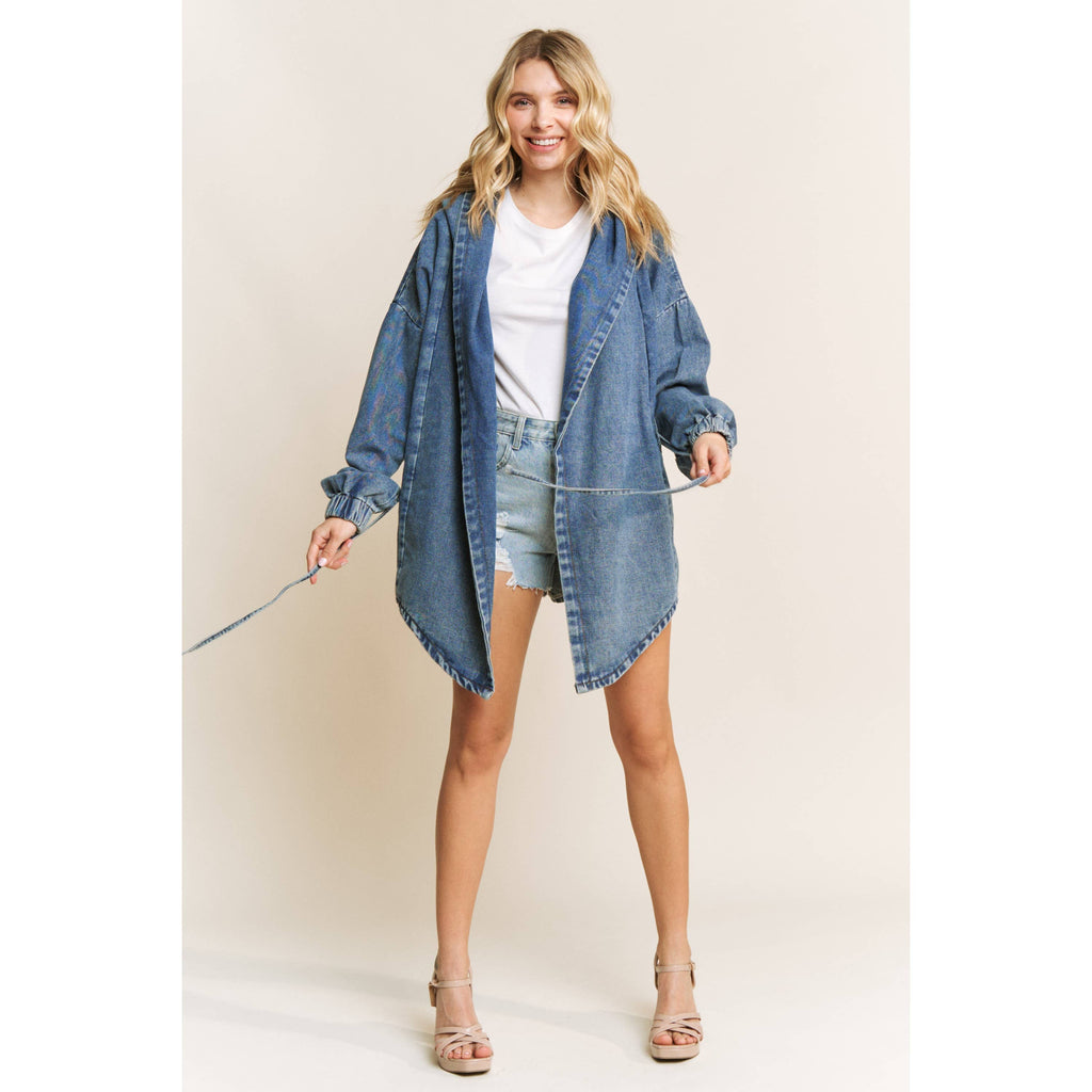 VINTAGE DENIM WASHED HOODED COAT SHACKET
