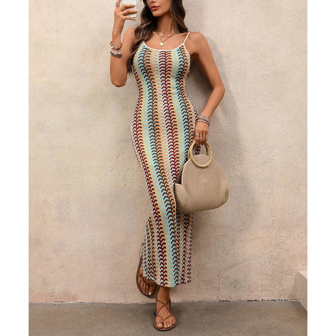 Vintage Resort Bodycon Ethnic Wave Jacquard Dress