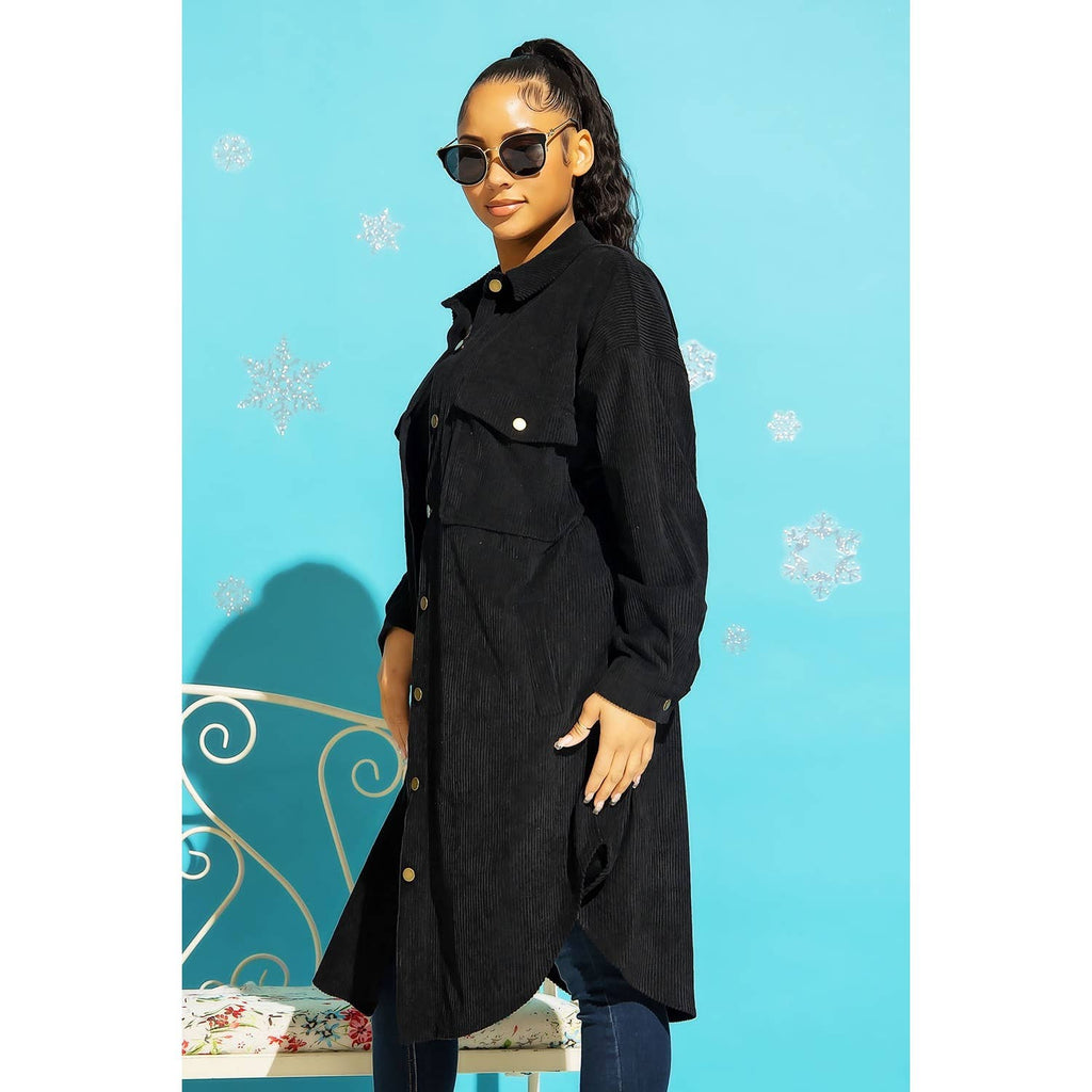 LONG CORDUROY BUTTON DOWN SHIRT JACKET SHACKET